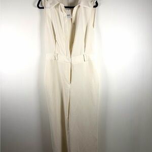 Zara Cream Sleeveless Jumpsuit with V-Neck MISSING BELT